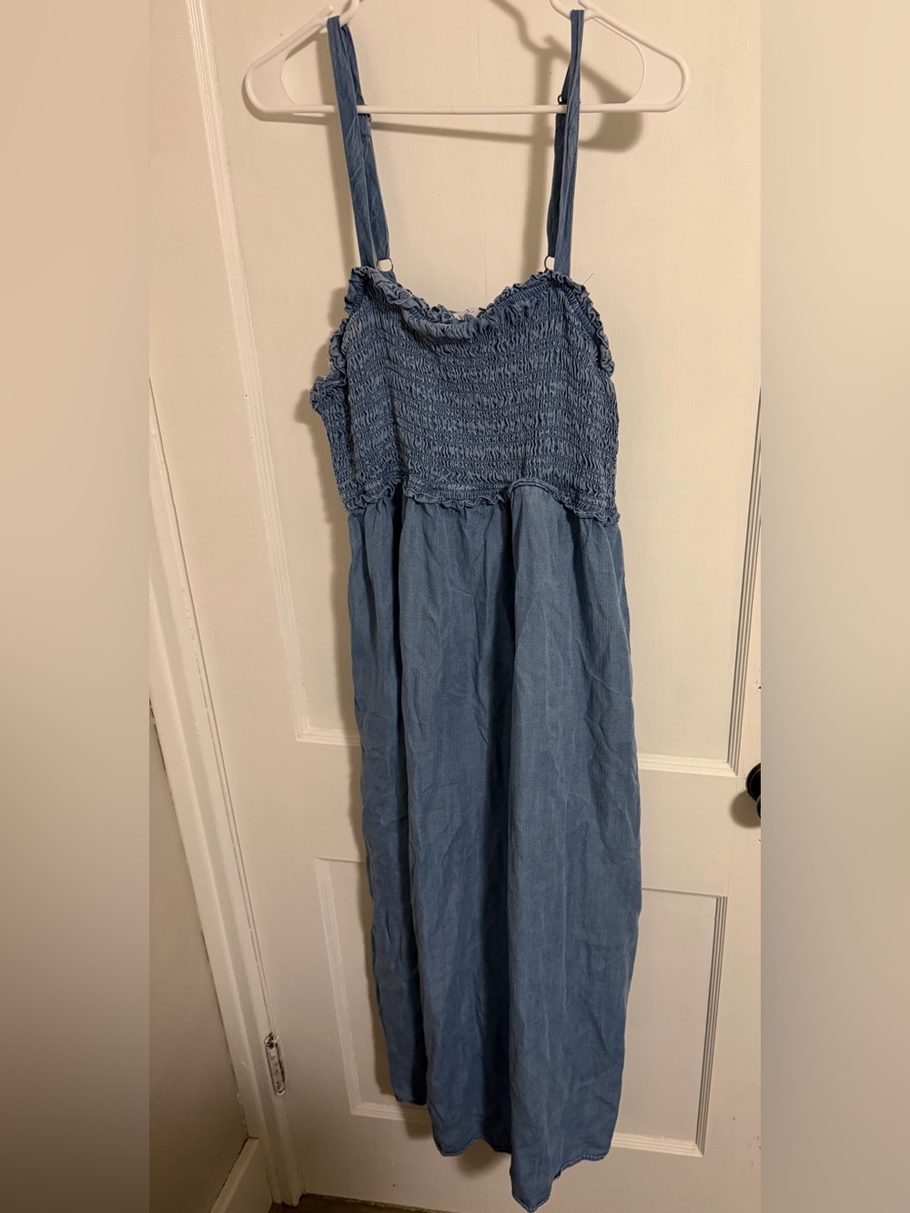 Isabel Maternity Blue Smocked Chambray Maxi Dress XXL